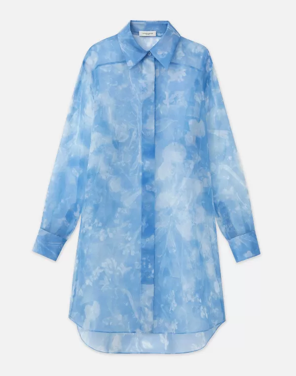 Women Lafayette 148 New York Eco Flora Print Silk Organza Oversized Tunic Blouse