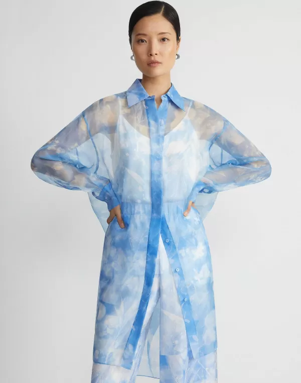 Women Lafayette 148 New York Eco Flora Print Silk Organza Oversized Tunic Blouse