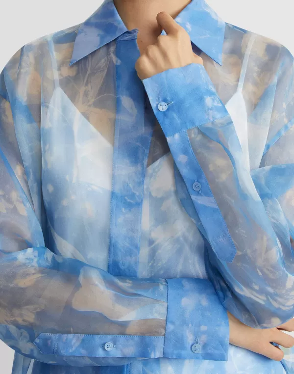 Women Lafayette 148 New York Eco Flora Print Silk Organza Oversized Tunic Blouse