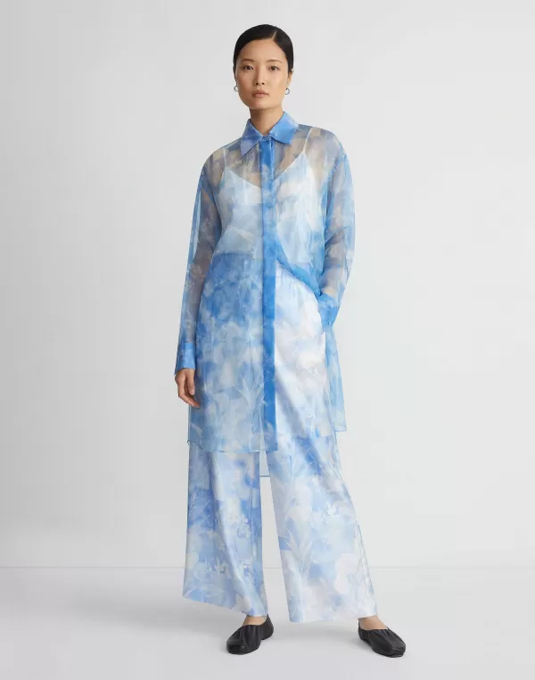 Women Lafayette 148 New York Eco Flora Print Silk Organza Oversized Tunic Blouse