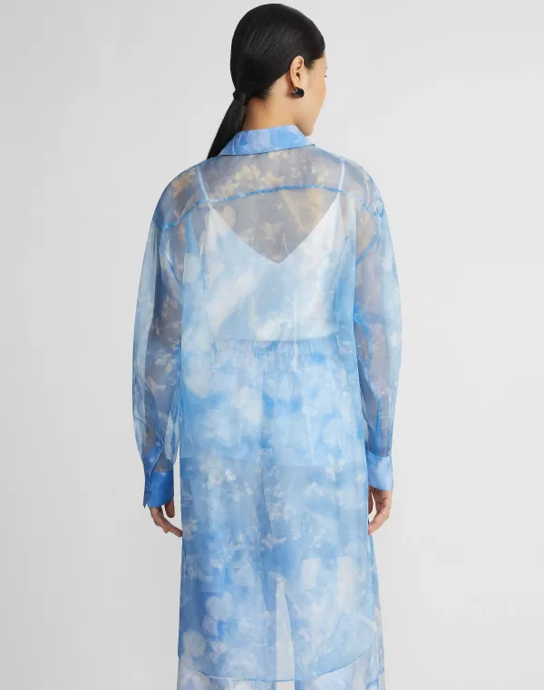 Women Lafayette 148 New York Eco Flora Print Silk Organza Oversized Tunic Blouse