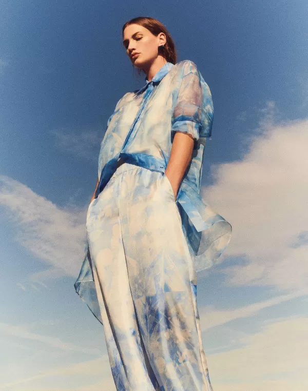 Women Lafayette 148 New York Eco Flora Print Silk Organza Oversized Tunic Blouse
