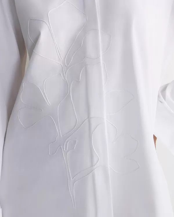 Women Lafayette 148 New York Embroidered Rose Organic Cotton Poplin Oversized Shirt