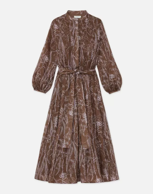 Women Lafayette 148 New York Flora Print Sustainable Gemma Cloth Voile Pintuck Midi Dress