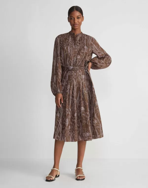 Women Lafayette 148 New York Flora Print Sustainable Gemma Cloth Voile Pintuck Midi Dress