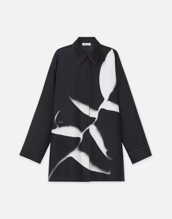 Women Lafayette 148 New York Martha Madigan X L148 Print Silk Twill Oversized Blouse