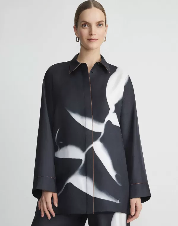 Women Lafayette 148 New York Martha Madigan X L148 Print Silk Twill Oversized Blouse