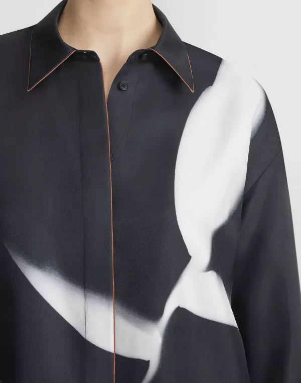 Women Lafayette 148 New York Martha Madigan X L148 Print Silk Twill Oversized Blouse