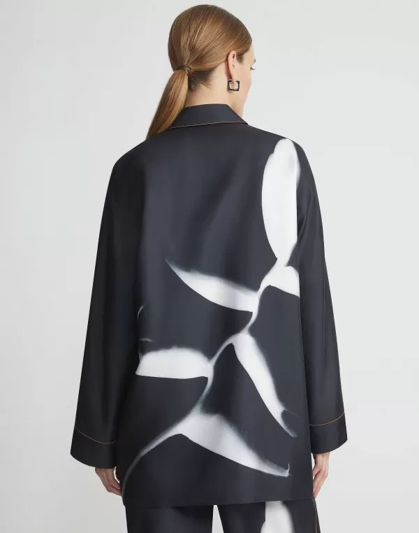 Women Lafayette 148 New York Martha Madigan X L148 Print Silk Twill Oversized Blouse