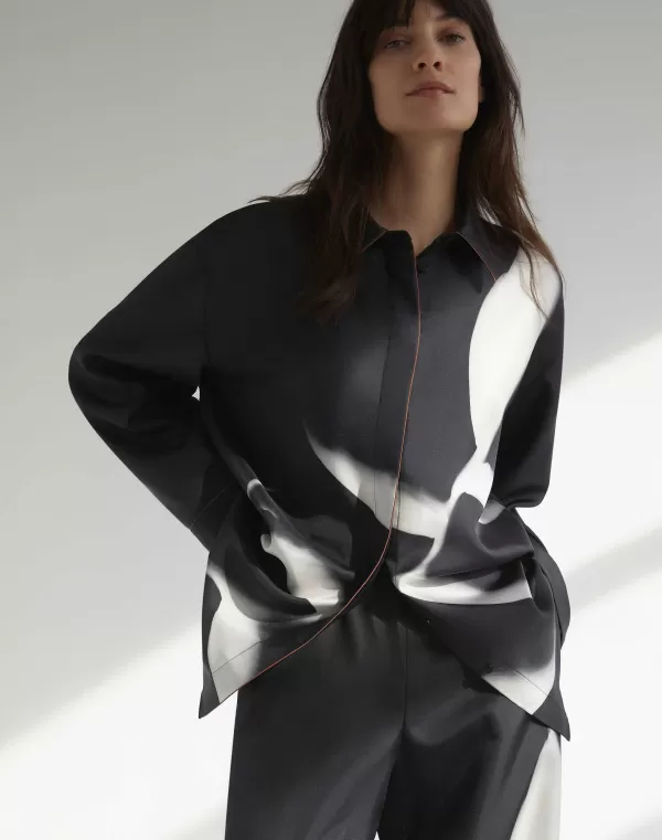 Women Lafayette 148 New York Martha Madigan X L148 Print Silk Twill Oversized Blouse
