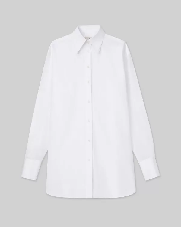 Women Lafayette 148 New York Organic Cotton Poplin Sheer Sleeve Oversized Shirt