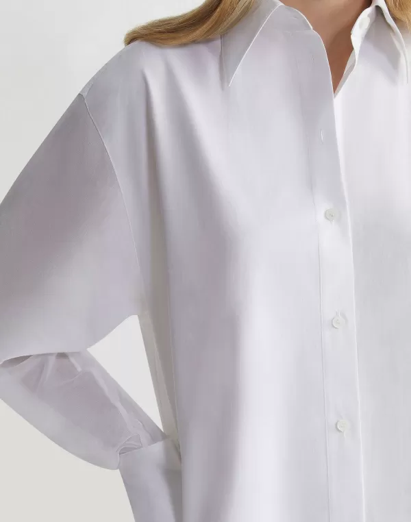 Women Lafayette 148 New York Organic Cotton Poplin Sheer Sleeve Oversized Shirt