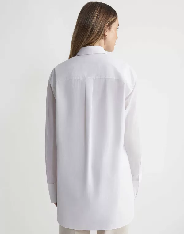 Women Lafayette 148 New York Organic Cotton Poplin Sheer Sleeve Oversized Shirt