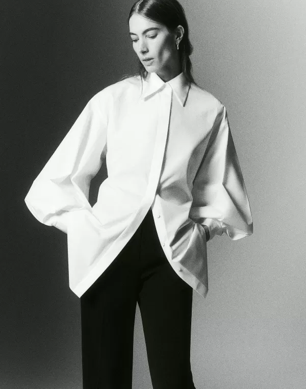 Women Lafayette 148 New York Organic Cotton Poplin Tie Back Oversized Shirt