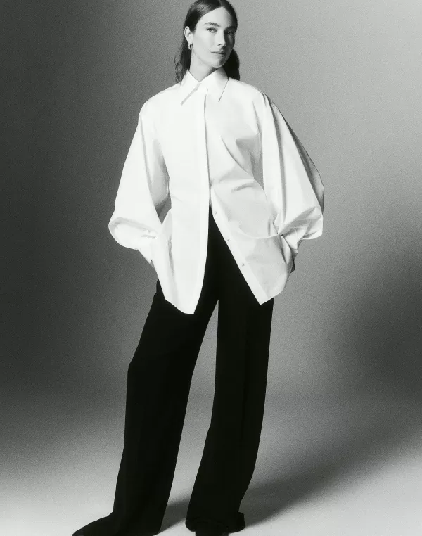Women Lafayette 148 New York Organic Cotton Poplin Tie Back Oversized Shirt