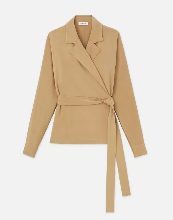 Women Lafayette 148 New York Organic Silk Stretch Crepe De Chine Wrap Shirt Jacket