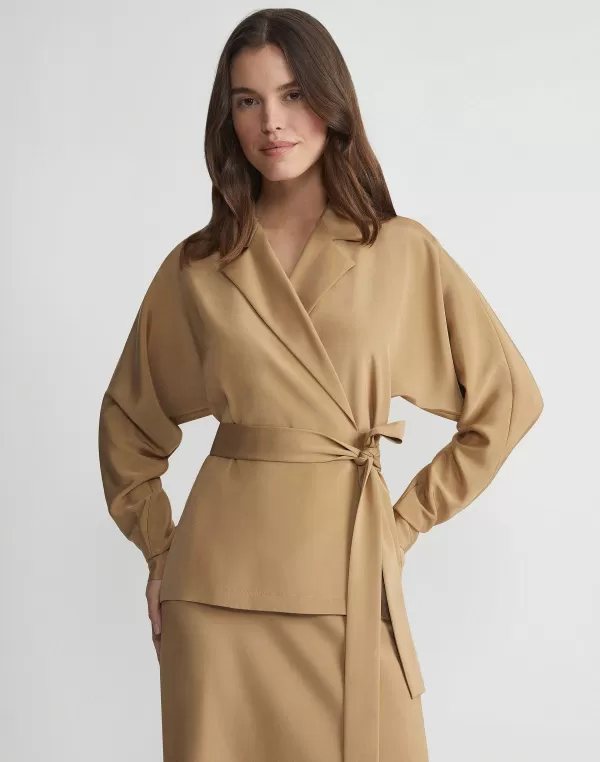 Women Lafayette 148 New York Organic Silk Stretch Crepe De Chine Wrap Shirt Jacket