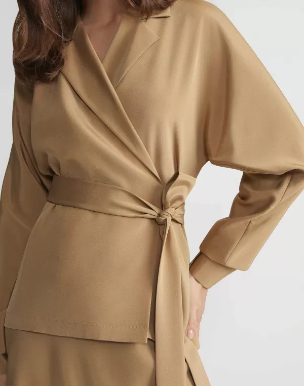 Women Lafayette 148 New York Organic Silk Stretch Crepe De Chine Wrap Shirt Jacket