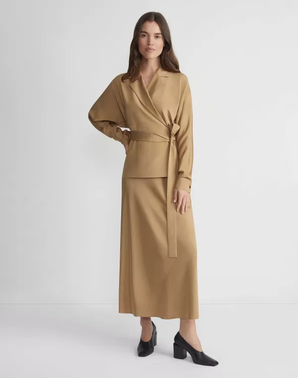 Women Lafayette 148 New York Organic Silk Stretch Crepe De Chine Wrap Shirt Jacket