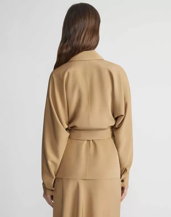 Women Lafayette 148 New York Organic Silk Stretch Crepe De Chine Wrap Shirt Jacket