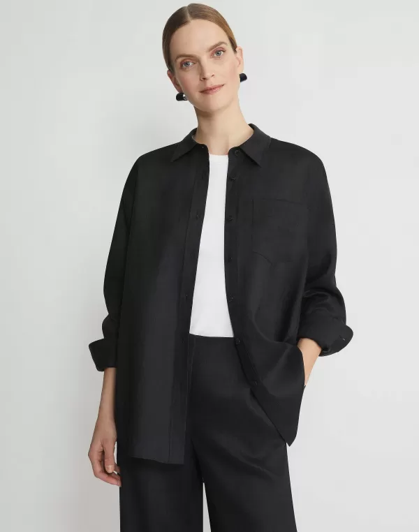 Women Lafayette 148 New York Vintage Linen Boyfriend Oversized Shirt