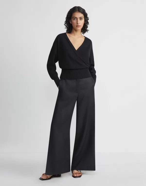 Women Lafayette 148 New York Vintage Linen Franklin Split Wide Leg Pant
